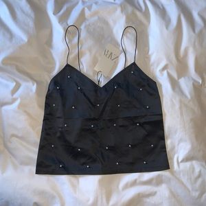 ZARA BLACK PEARL EMBELLISHED CAMISOLE TANK